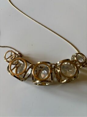 NWT Romolo Gold Tone Clear Crystal Geometric Cage Statement Necklace Adjustable